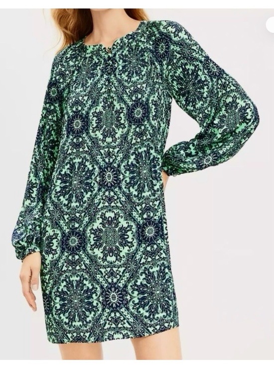 LOFT Dresses & Skirts - 🩷 LOFT Women Med Mini Swing shift Dress Accordion Pleat Green Blue Shift 🩷